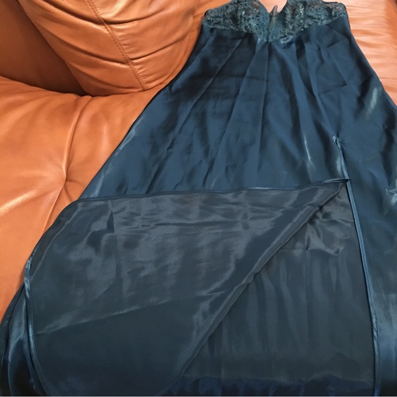 Vintage Victoria’s Secret turquoise satin lace w/mesh slip nightgown maxi dress - Picture 5 of 8